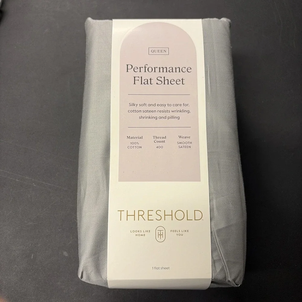 Queen 400 Thread Count Performance Flat Sheet Gray - Threshold: Cotton 20529